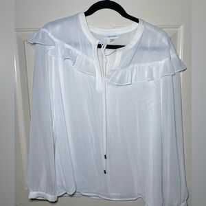 Calvin Klein Long Sleeve Tie‎ Neck Blouse White Women's Size M